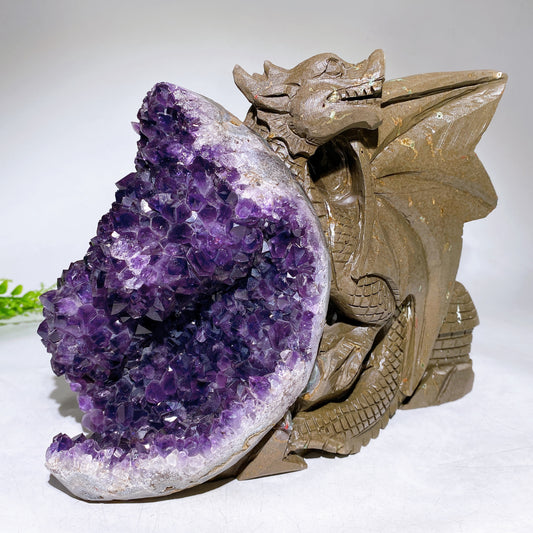 25cm Amethyst Cluster Dragon Egg with Dragon Carving Wholesale New Arrival