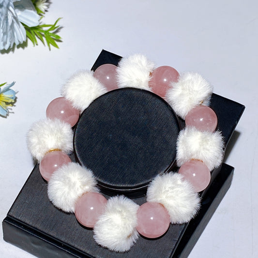 Crystal Bracelet with Fluffball Decor Crystal Healing Bulk Wholesale