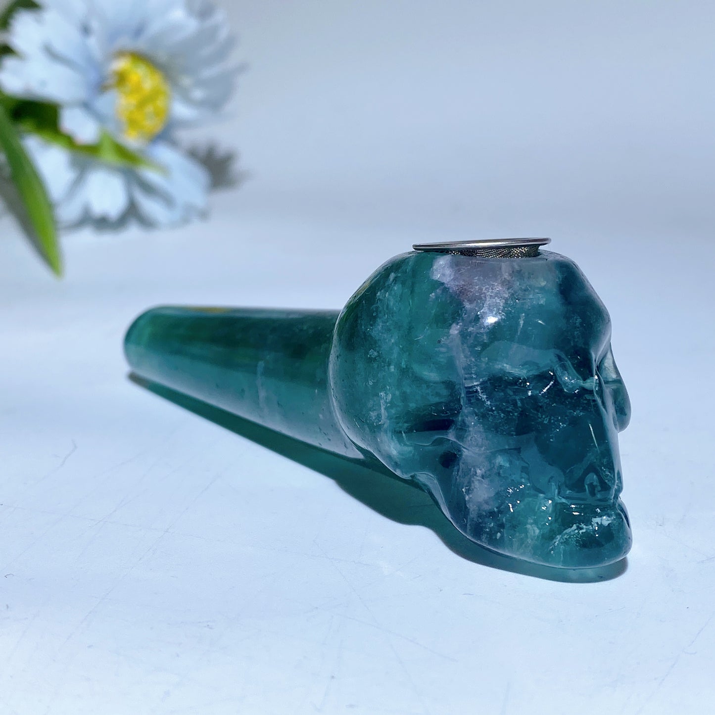 3.9" Yellow Green Purple Fluorite Smoking Pipe with Skull Carving Crystal Healing Bulk Wholesale