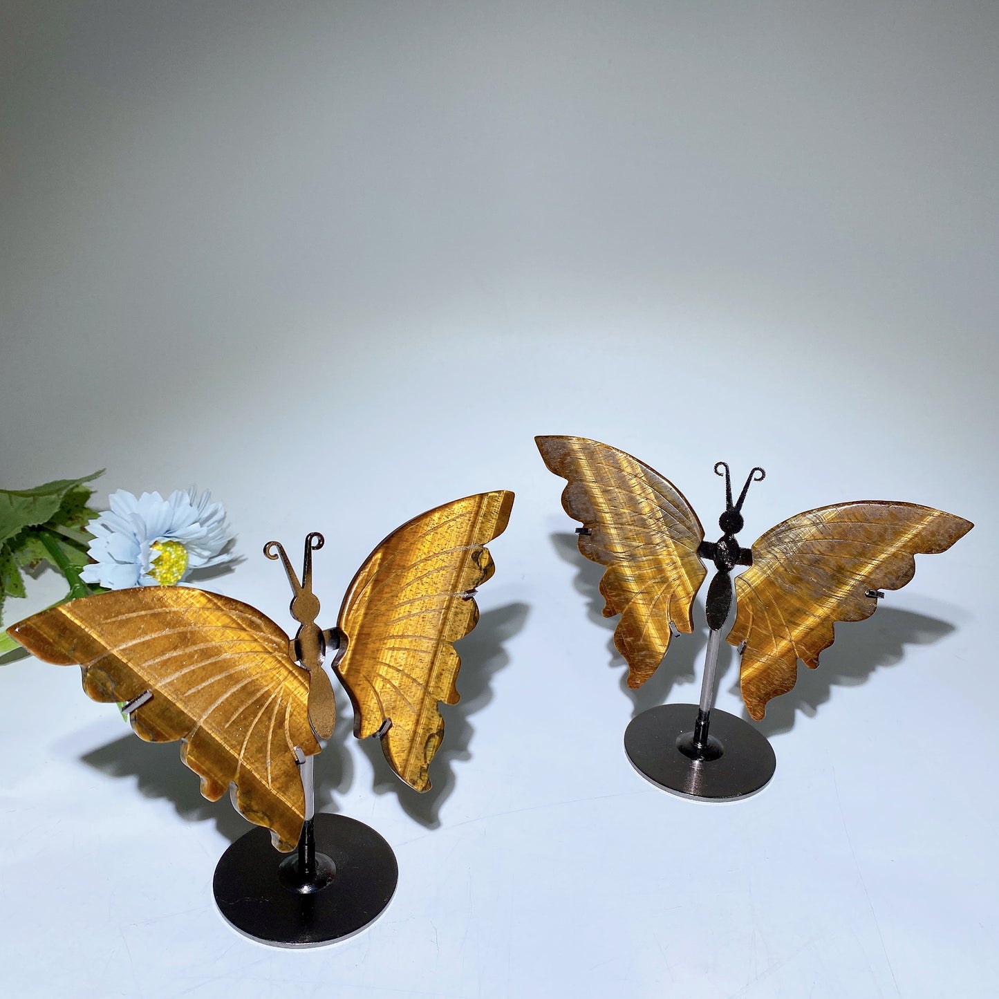 Yellow Tiger's Eye Butterfly Carvings with Stand Free Form