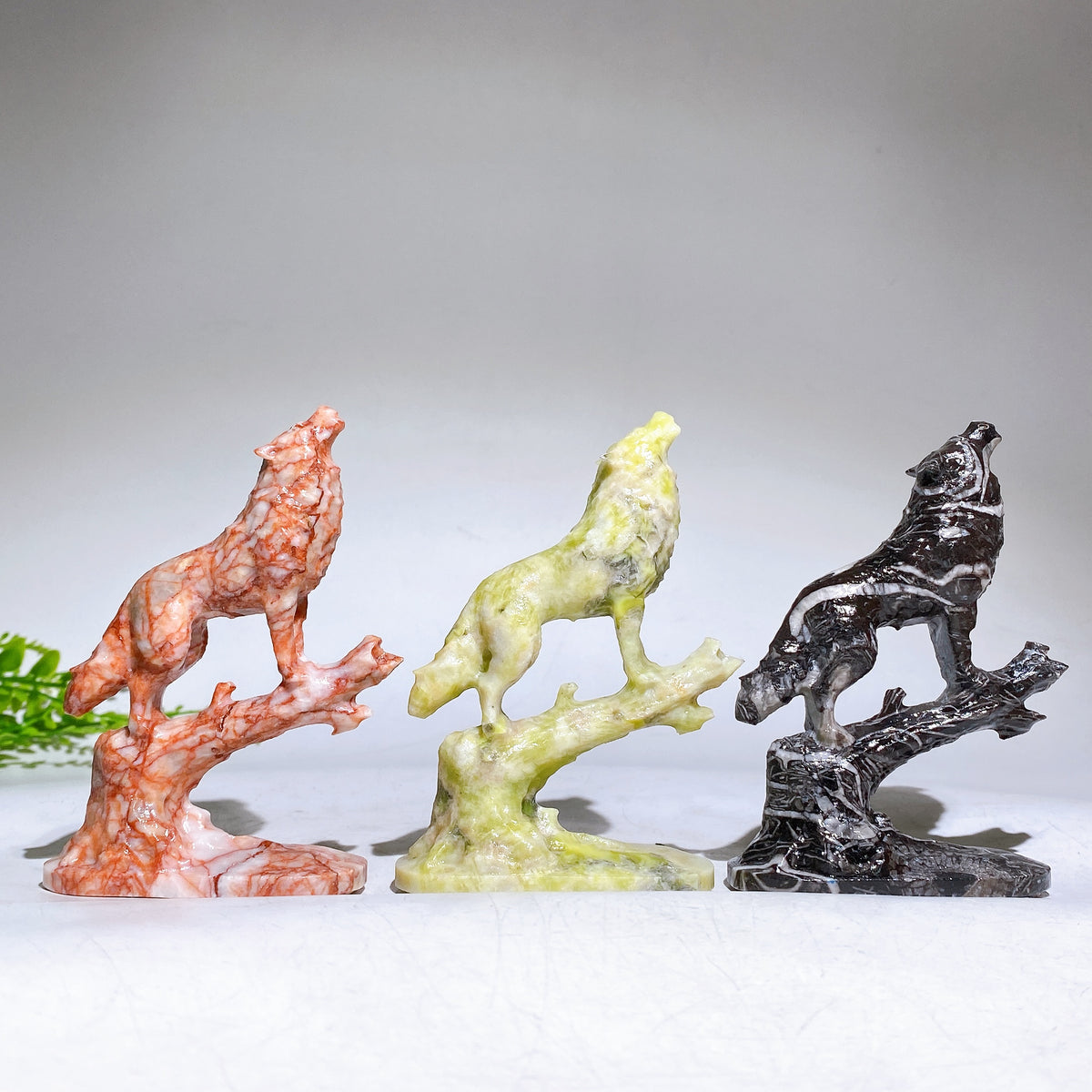 4.0" Natural Crystal Wolf on Deadwood Carving Wholesale