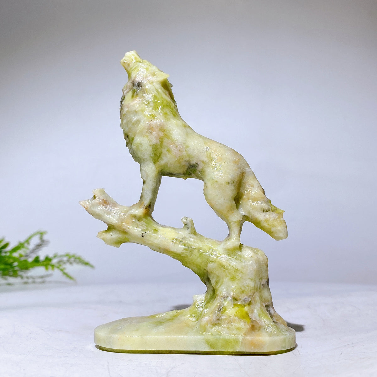 4.0" Natural Crystal Wolf on Deadwood Carving Wholesale