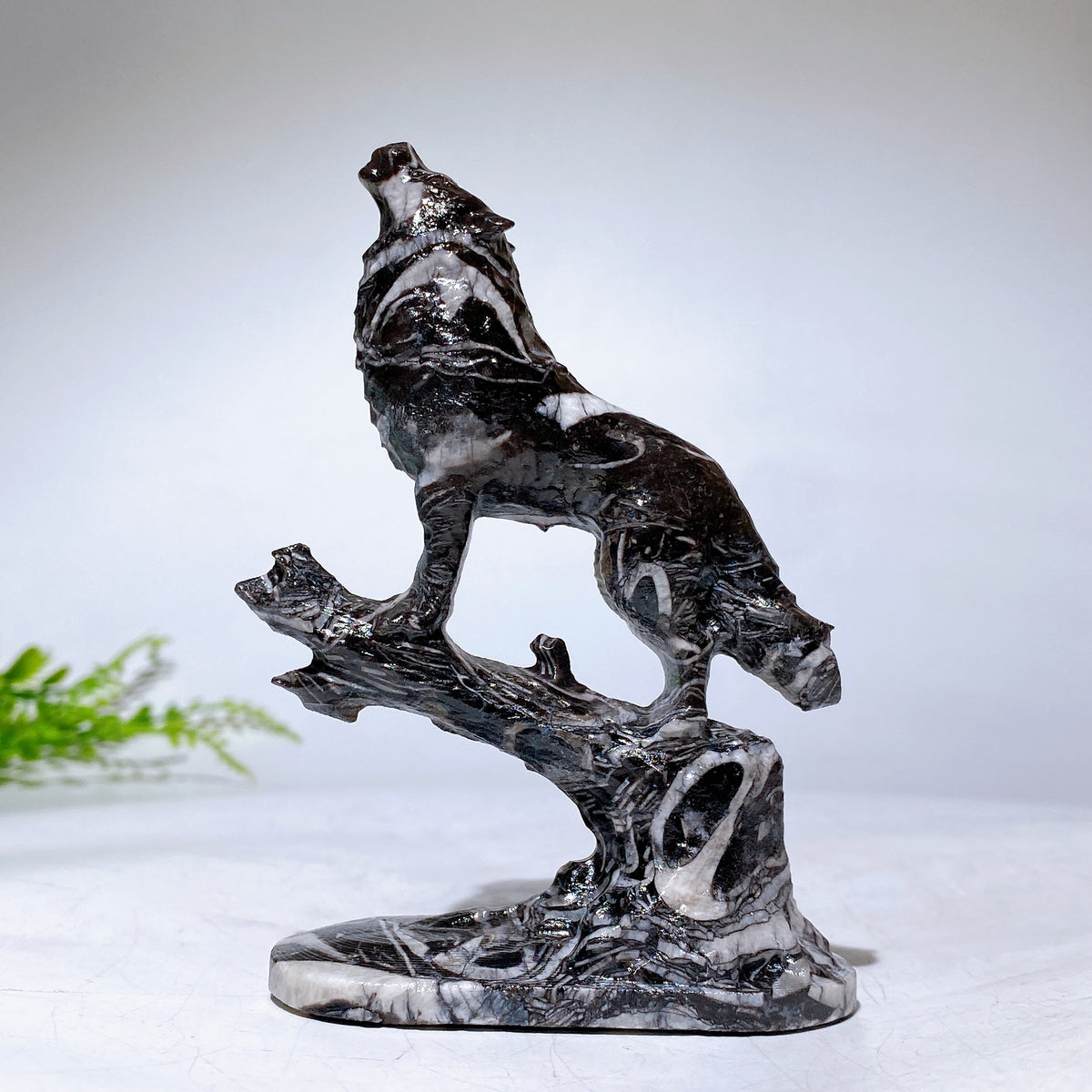 4.0" Natural Crystal Wolf on Deadwood Carving Wholesale