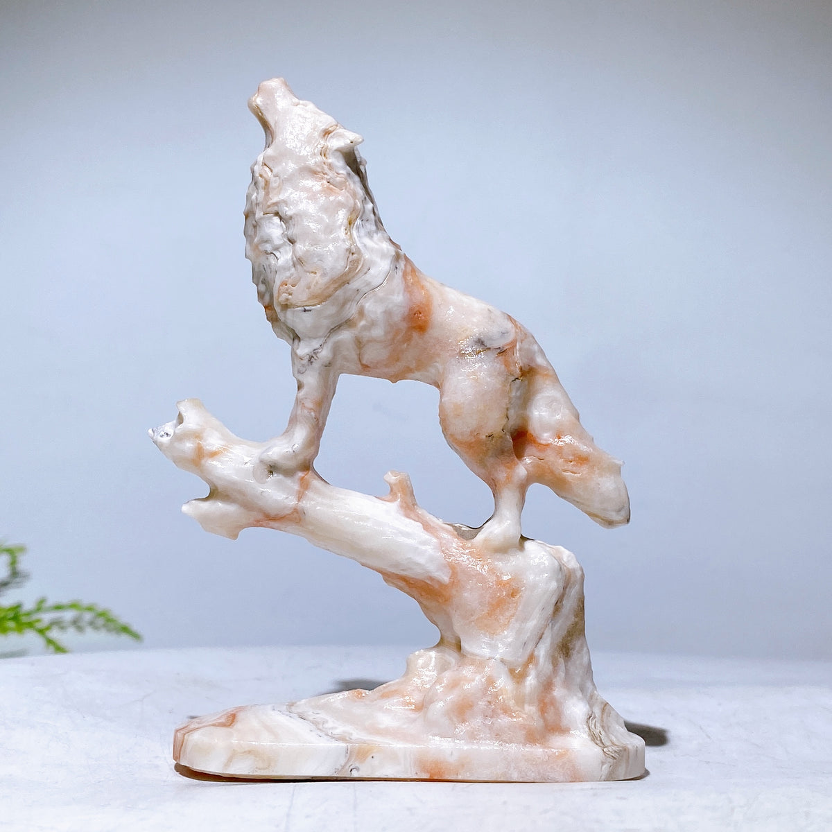 4.0" Natural Crystal Wolf on Deadwood Carving Wholesale