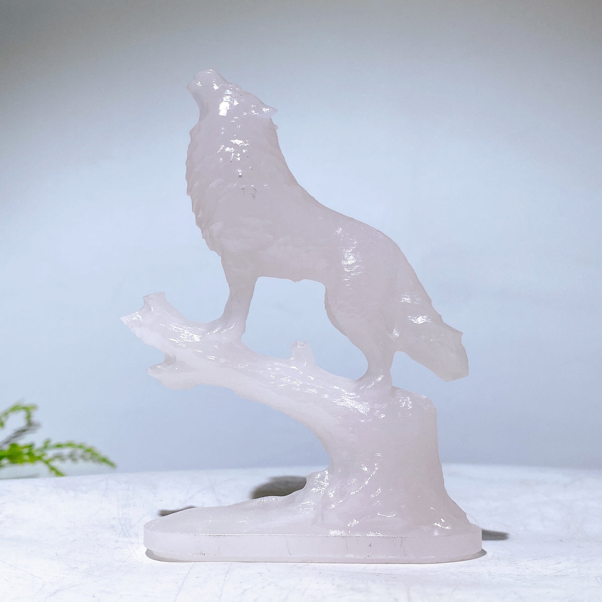 4.0" Natural Crystal Wolf on Deadwood Carving Wholesale