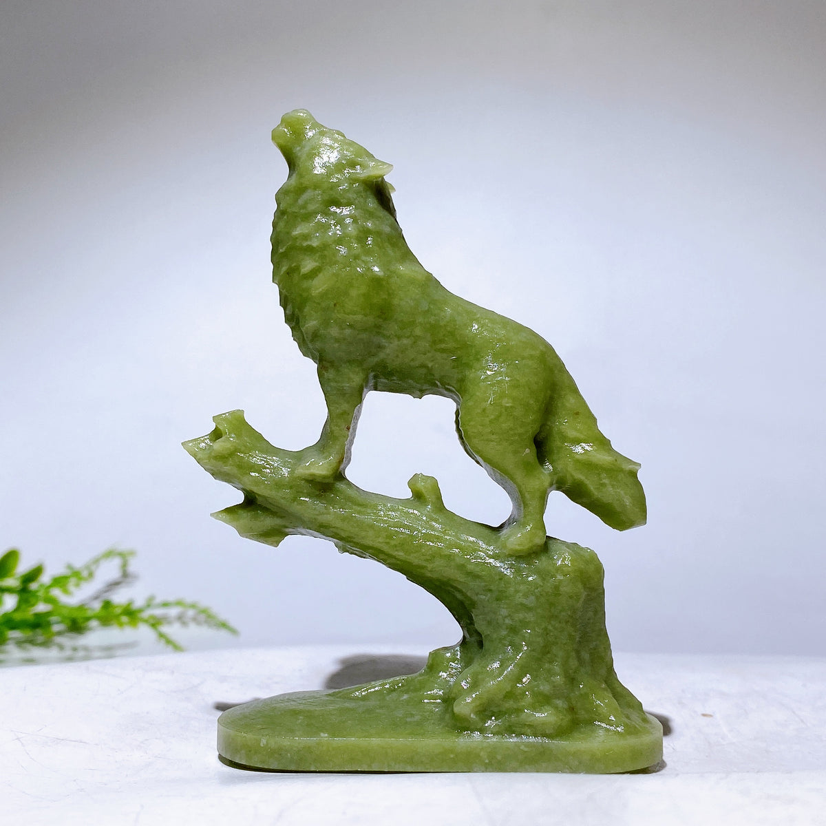 4.0" Natural Crystal Wolf on Deadwood Carving Wholesale