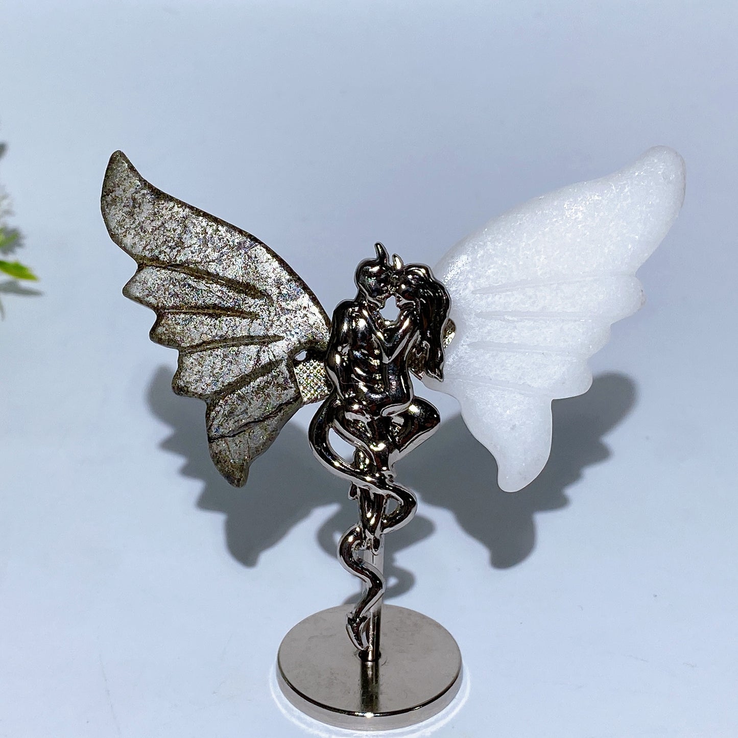 8cm Crystal Devil Couple Wings Carving with Stand Crystal Healing Bulk Wholesale