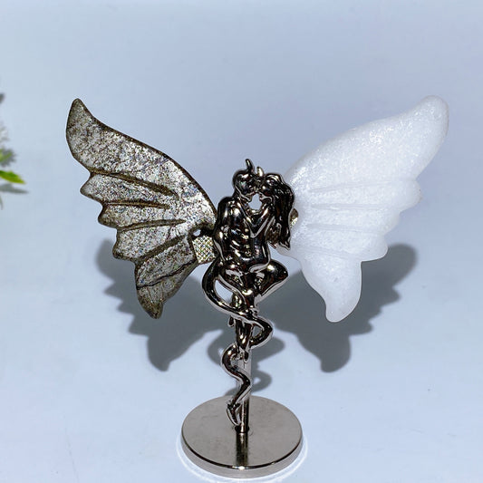 8cm Crystal Devil Couple Wings Carving with Stand Crystal Healing Bulk Wholesale