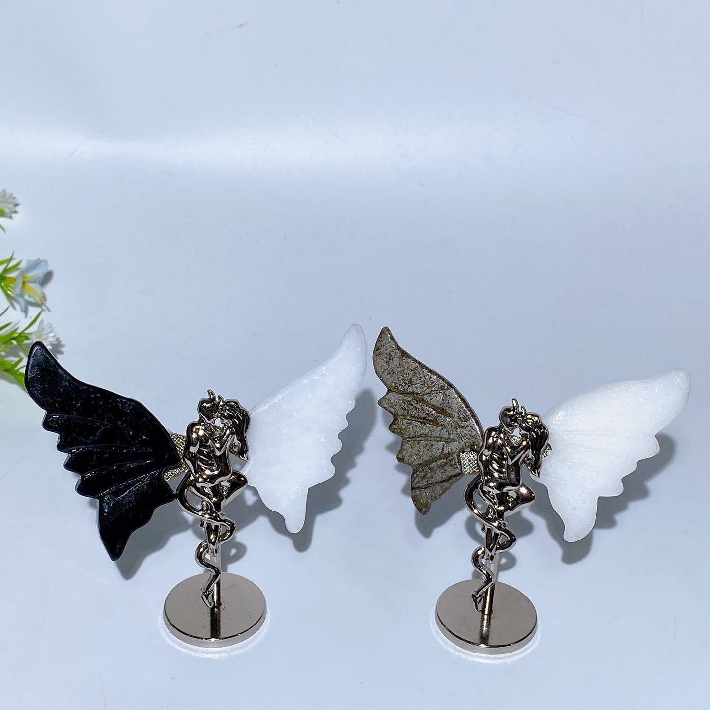 8cm Crystal Devil Couple Wings Carving with Stand Crystal Healing Bulk Wholesale