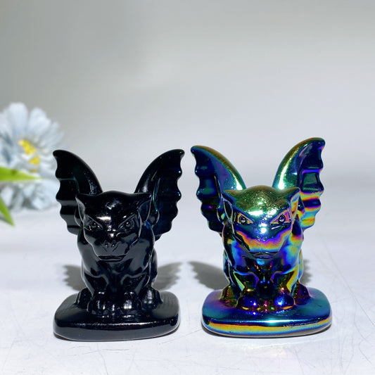 2.1" Aura Crystal Black Obsidian Gargoyle Carvings Bulk Wholesale