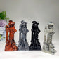 4.8" Mixed Crystal Witch with Broom Cat Carvings Bulk Wholesale