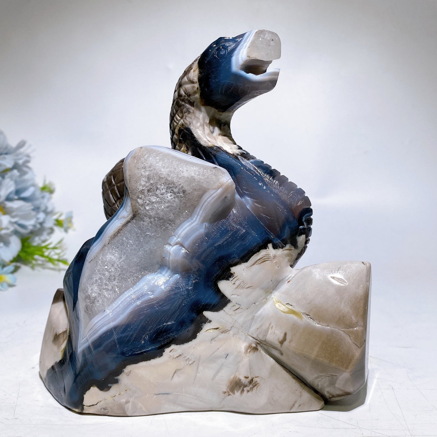 16cm Large Uniqu UV Reactive Volcanic Agate Snake Carving Crystal Healing Bulk Wholesale