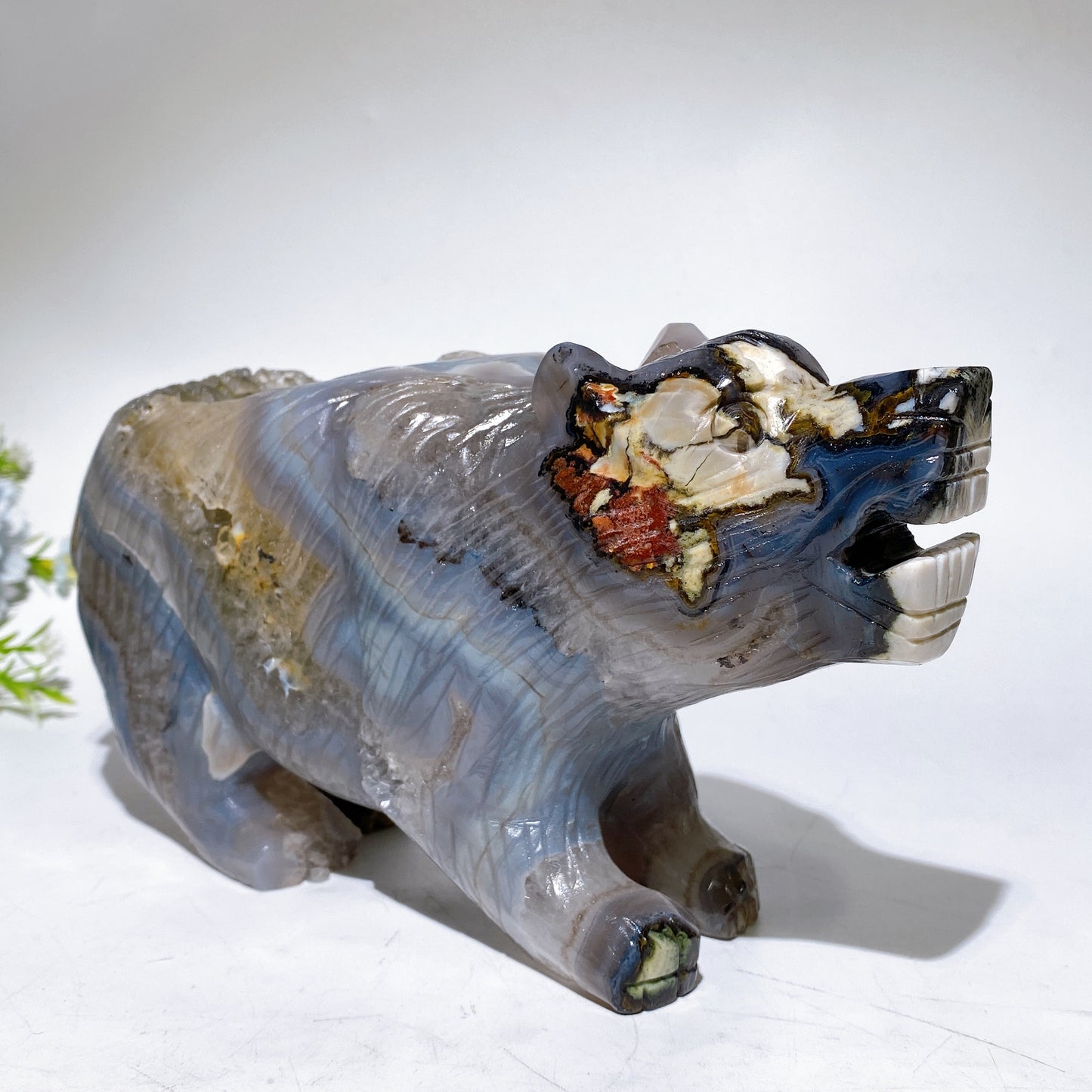 22cm Large Unique Druzy Volcanic Agate Bear Carving Crystal Healing Bulk Wholesale