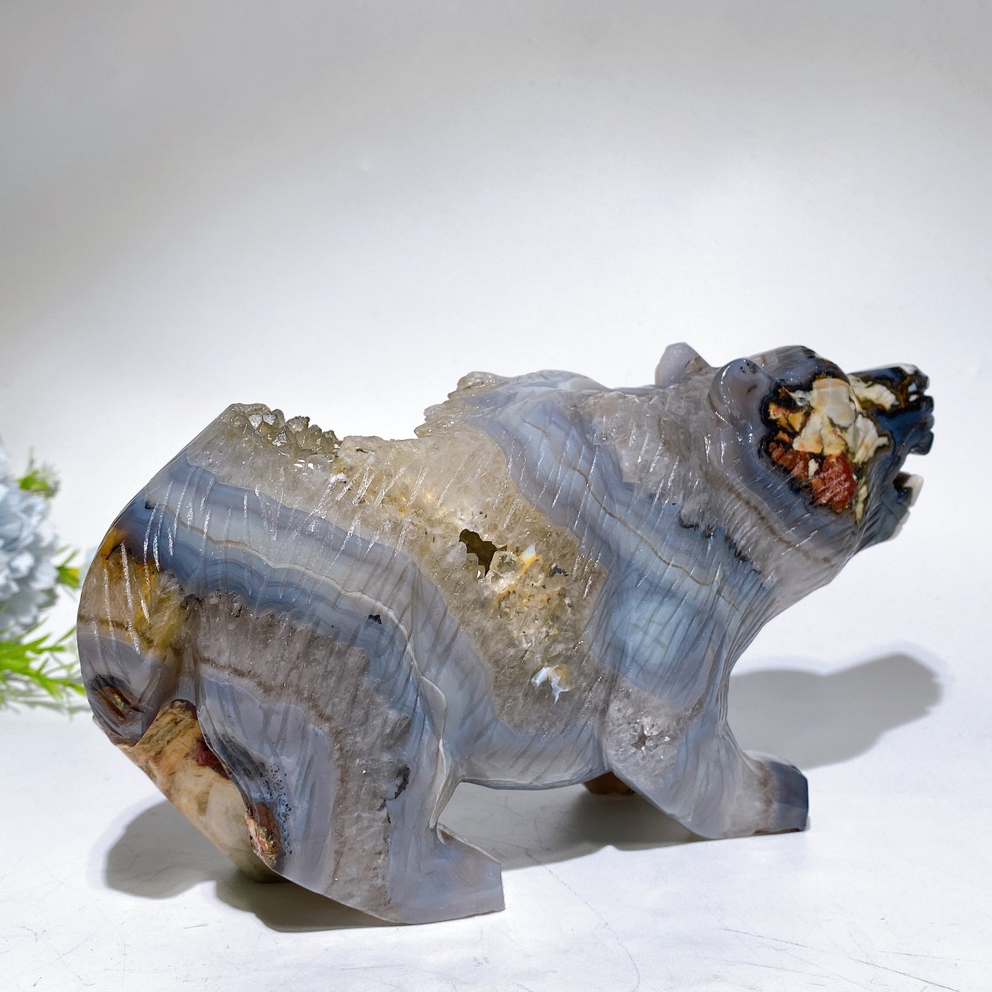 22cm Large Unique Druzy Volcanic Agate Bear Carving Crystal Healing Bulk Wholesale