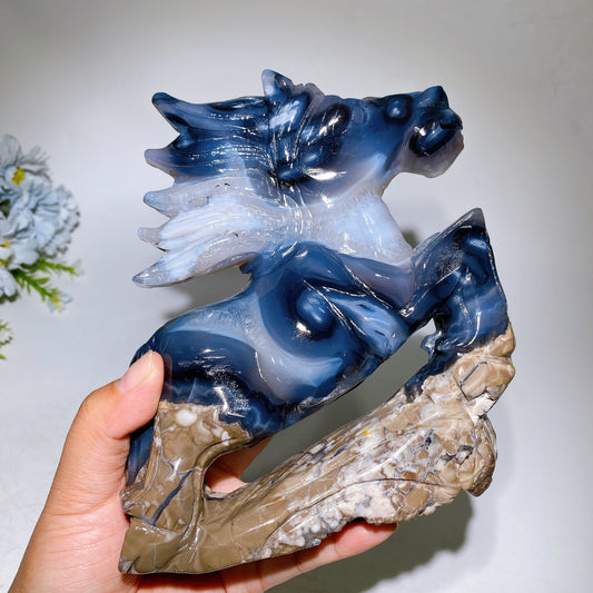 18cm Unique UV Reactive Volcanic Agate Horse Carving Crystal Healing Bulk Wholesale