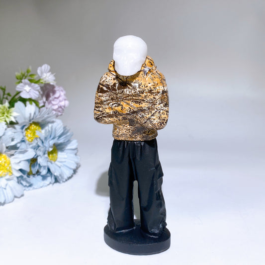 6.0" Crystal Skull-man with Hoodie & Black Obsidian Pants Carving Crystal Healing Bulk Wholesale