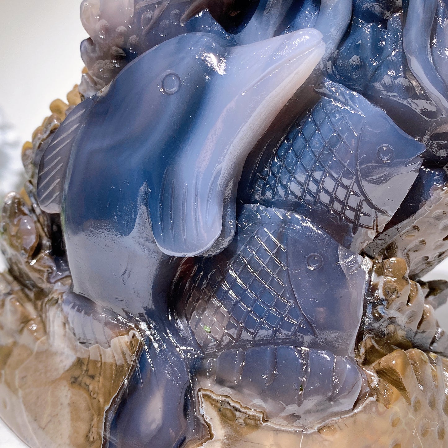 15.5cm Unique UV Reactive Volcanic Agate Ocean World Carving Crystal Healing Bulk Wholesale