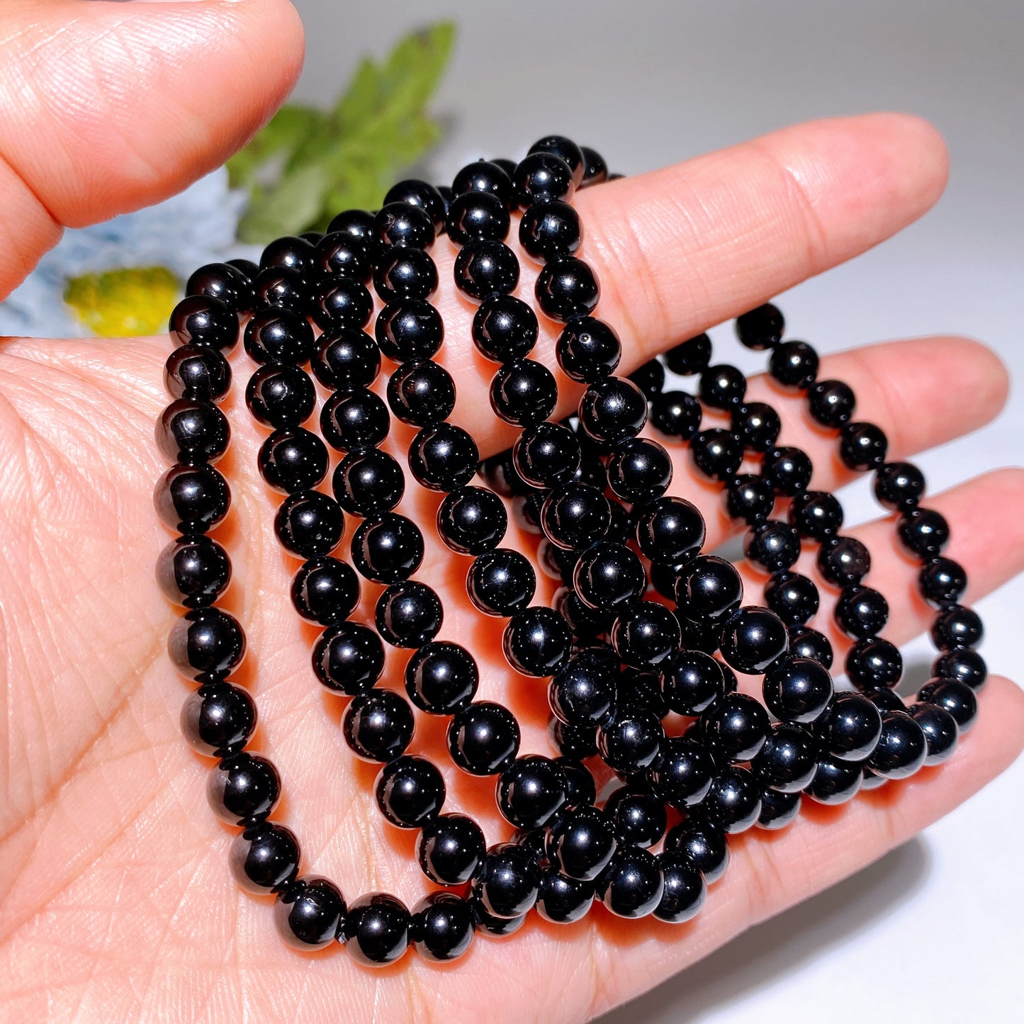 6mm Black Tourmaline 8mm Aura Hematite Crystal Bracelet Bulk Wholesale