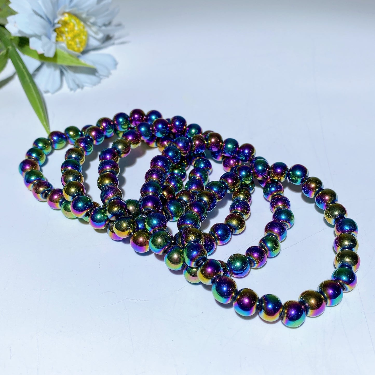 6mm Black Tourmaline 8mm Aura Hematite Crystal Bracelet Bulk Wholesale