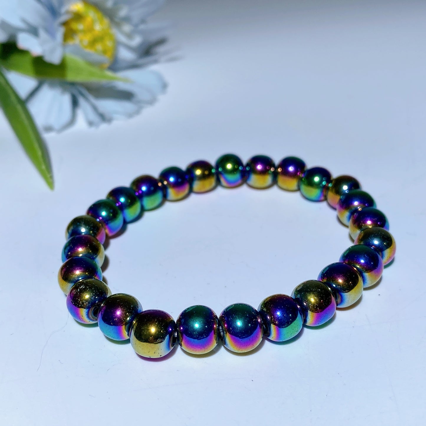 6mm Black Tourmaline 8mm Aura Hematite Crystal Bracelet Bulk Wholesale