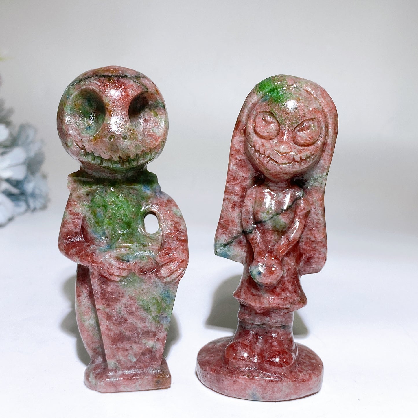 4.0" Red Marble Ruby In Kyanite Jack Skellington Sally Carving Crystal Healing Bulk Wholesale