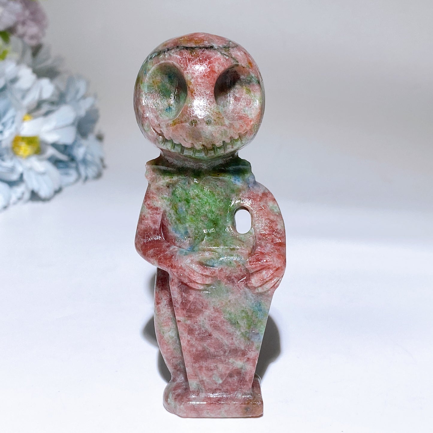 4.0" Red Marble Ruby In Kyanite Jack Skellington Sally Carving Crystal Healing Bulk Wholesale