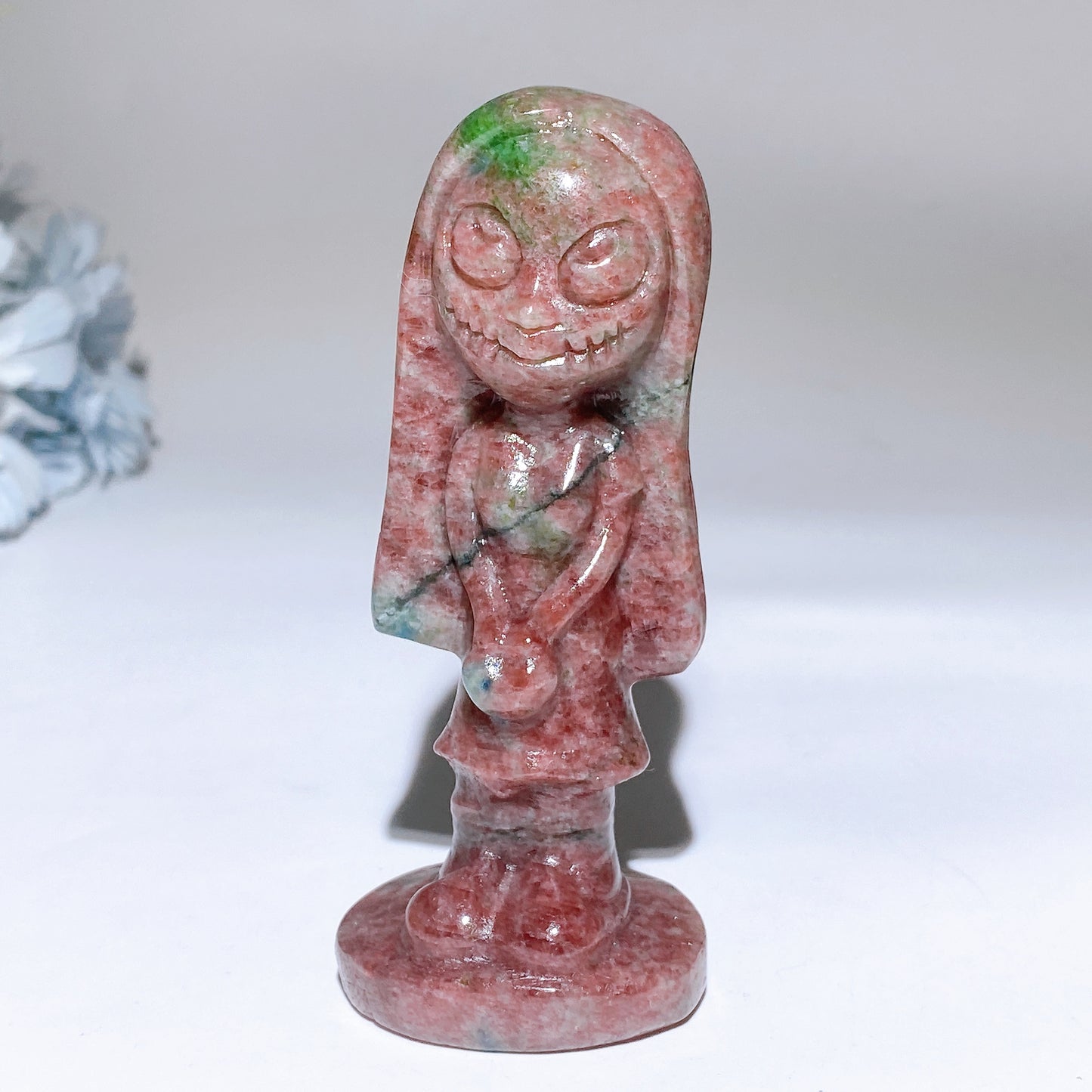 4.0" Red Marble Ruby In Kyanite Jack Skellington Sally Carving Crystal Healing Bulk Wholesale
