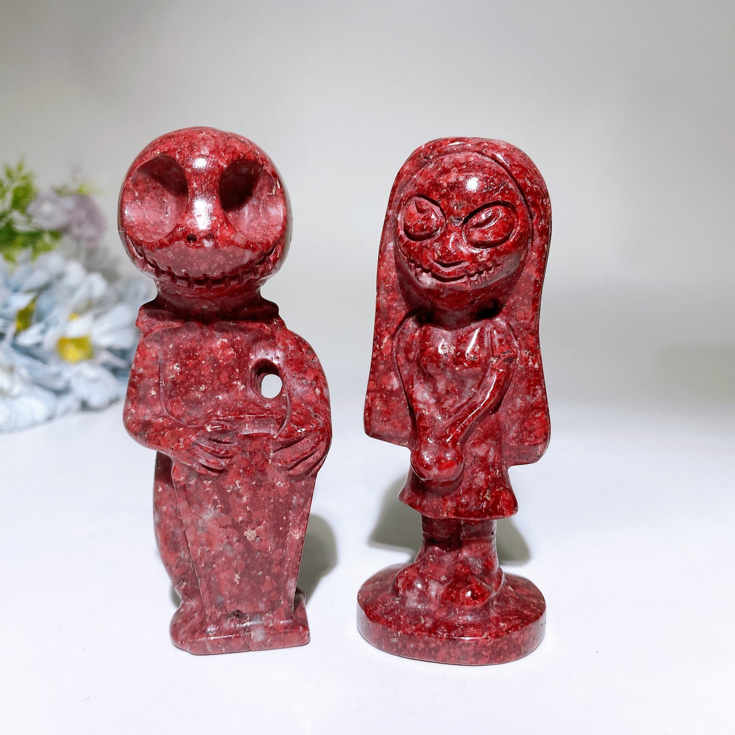 4.0" Red Marble Ruby In Kyanite Jack Skellington Sally Carving Crystal Healing Bulk Wholesale