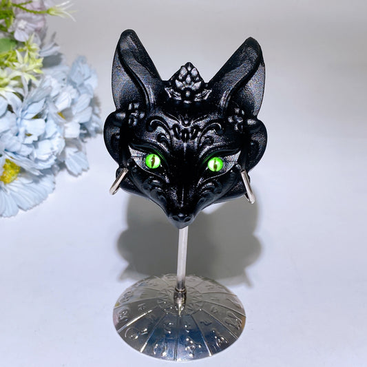 Black Obsidian Fox Head Carving with Stand Crystal Healing Bulk Wholesale