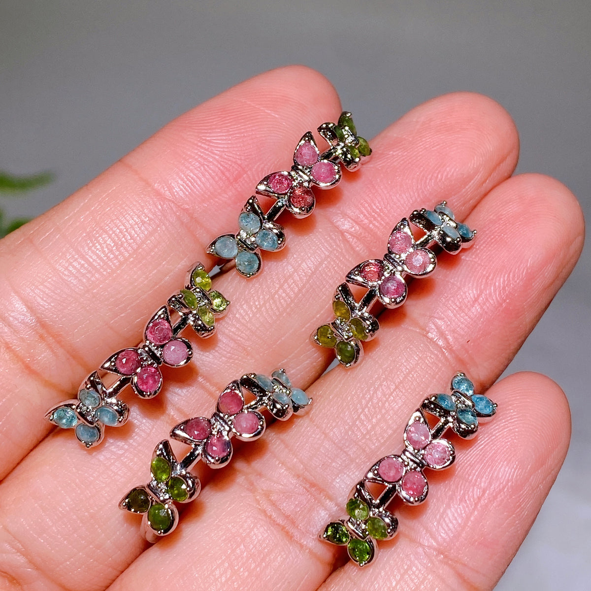 925 Silver Rainbow Tourmaline Butterfly Adjutable Ring Wholesale New Arrival