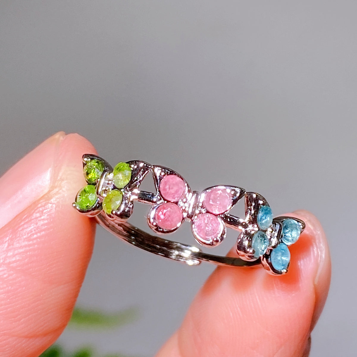 925 Silver Rainbow Tourmaline Butterfly Adjutable Ring Wholesale New Arrival