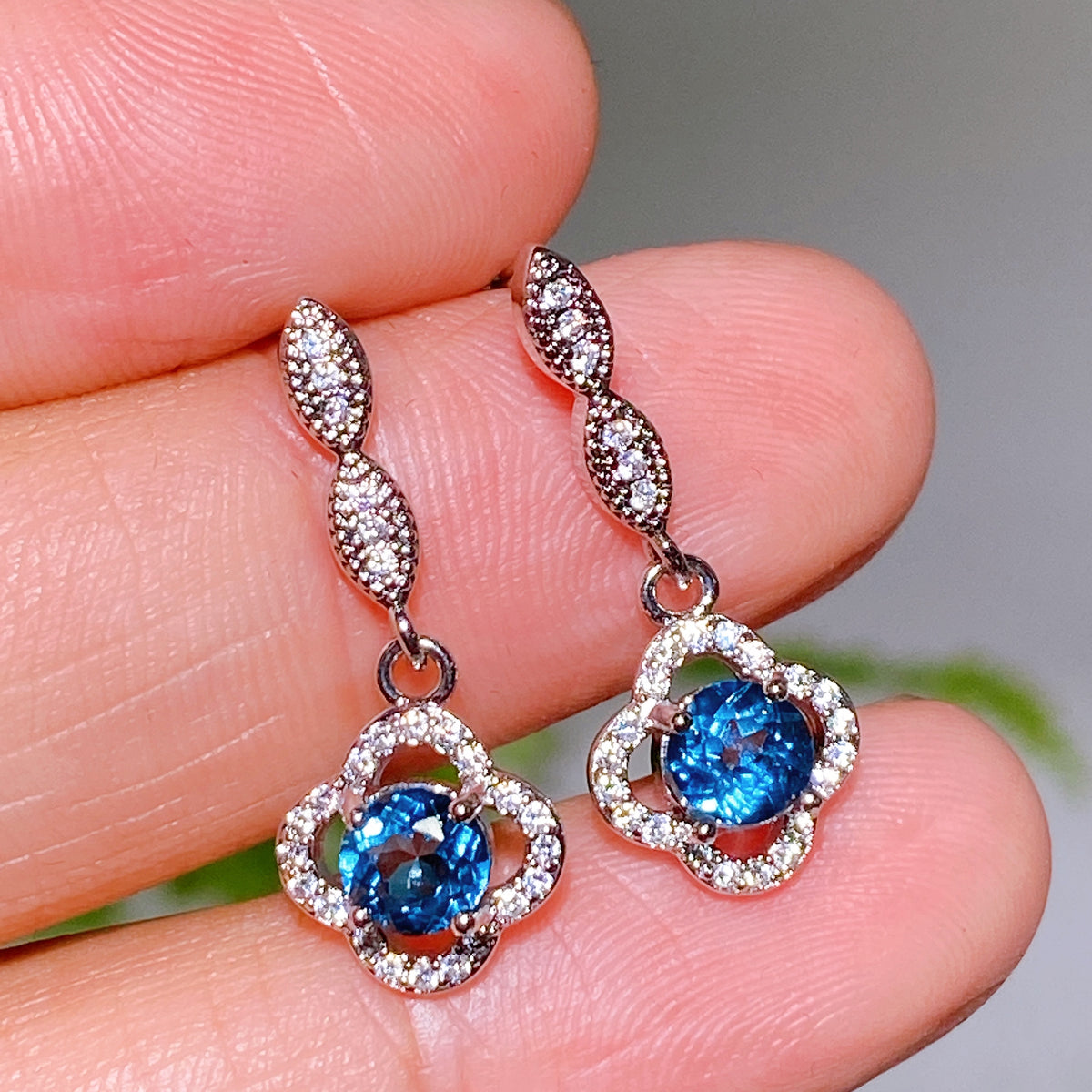 Copper Silver Plated Blue Topaz Sun Moon Star Earrings Wholesale New Arrival