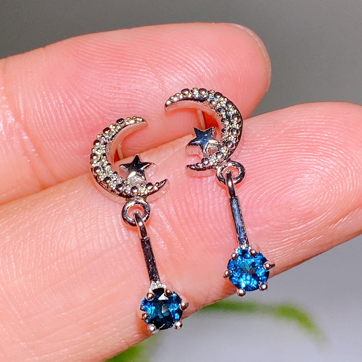 Copper Silver Plated Blue Topaz Sun Moon Star Earrings Wholesale New Arrival
