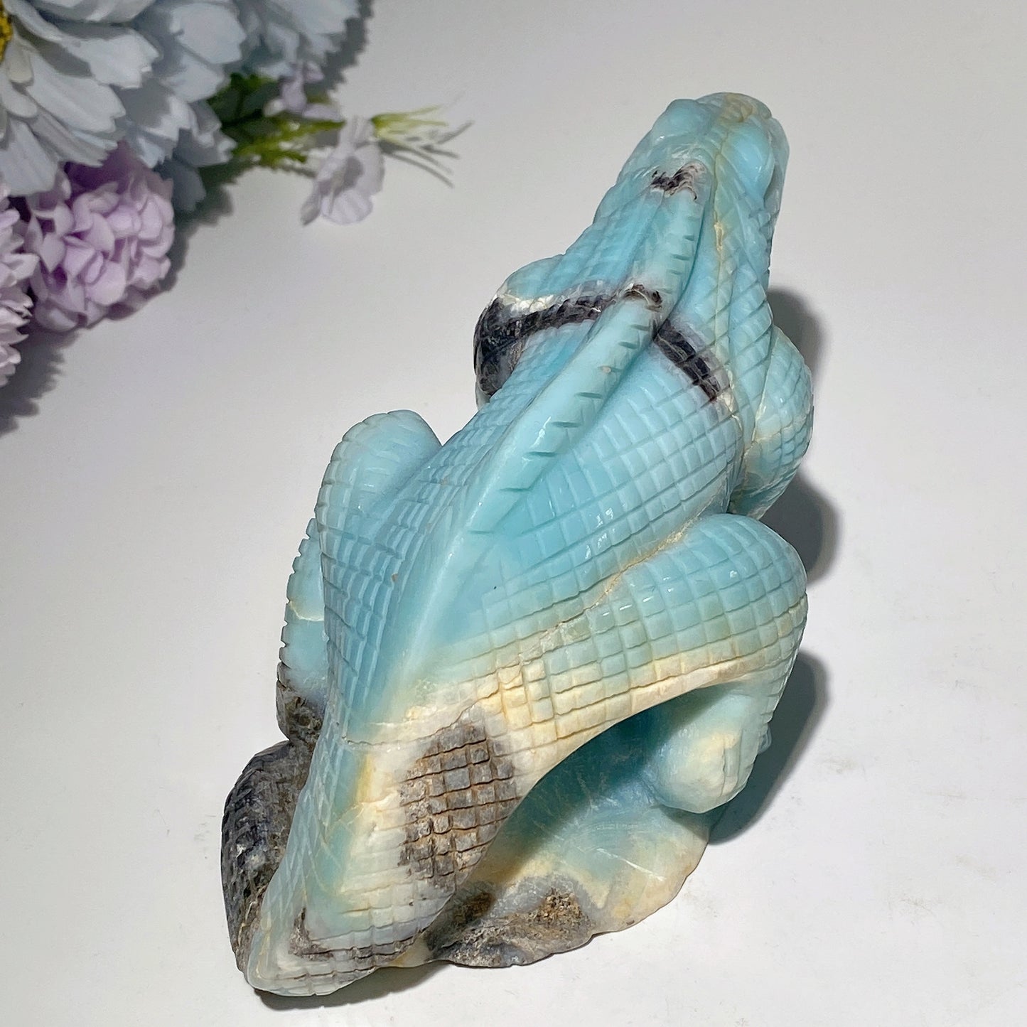 5.4" Unique Sky Blue Lizard Carving Crystal Healing