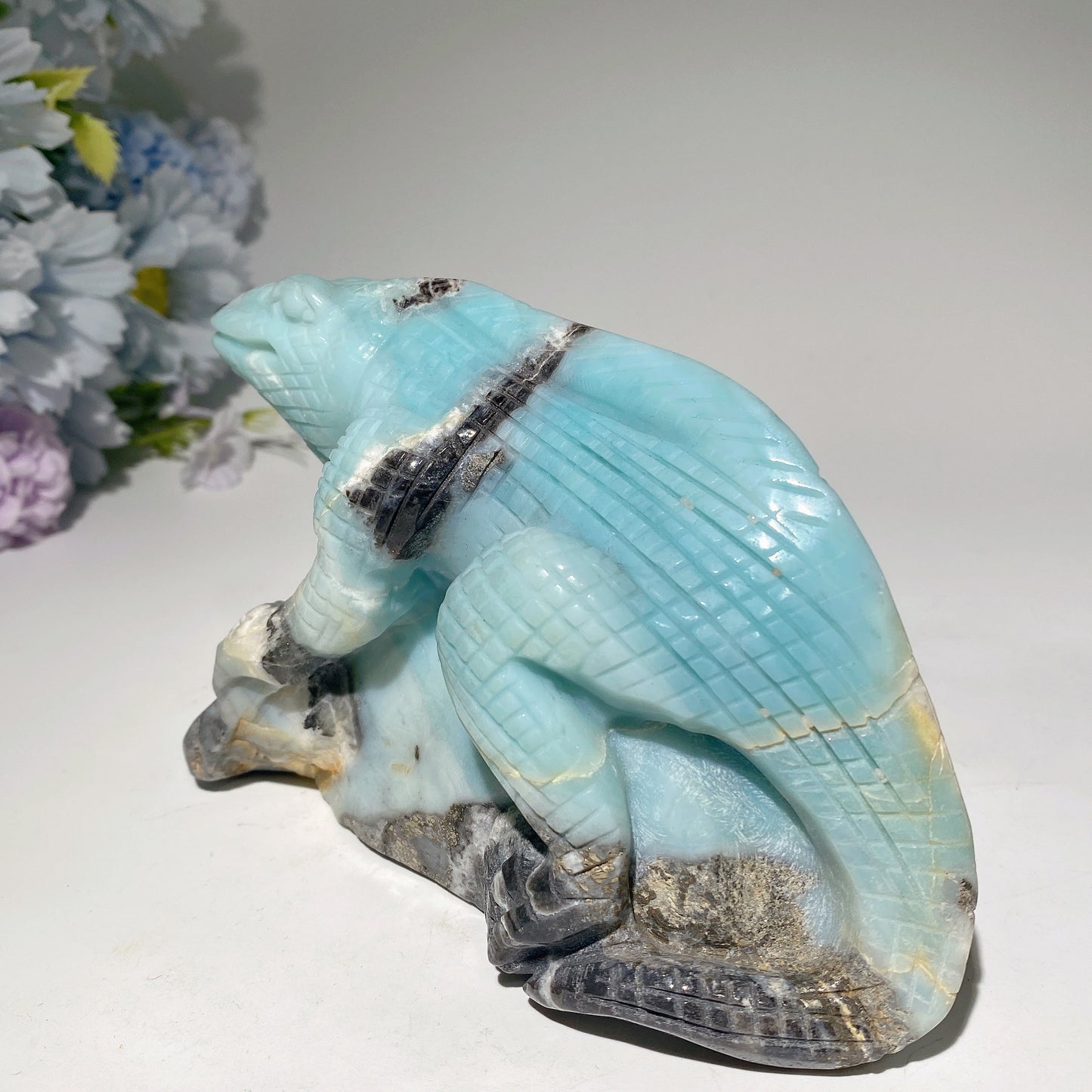 5.4" Unique Sky Blue Lizard Carving Crystal Healing