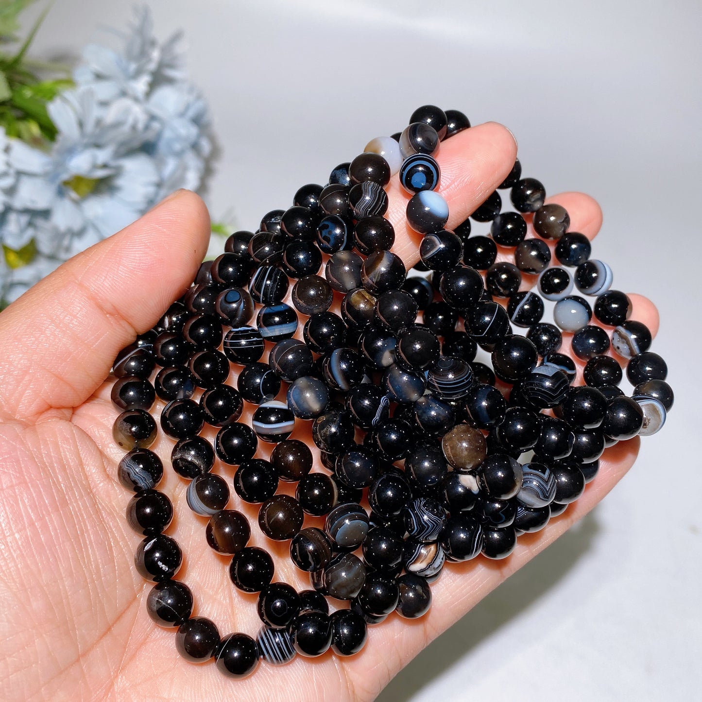 8mm Black Agate Bracelet Crystal Healing Bulk Wholesale
