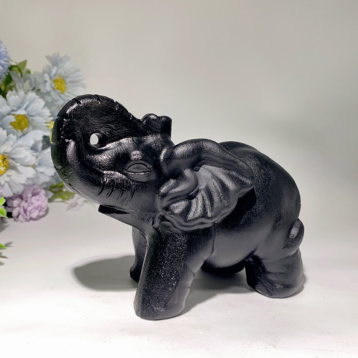 6.1" Large Dull Polished Obsidian Elephant Carvings Crystal Healing Bulk Wholesale