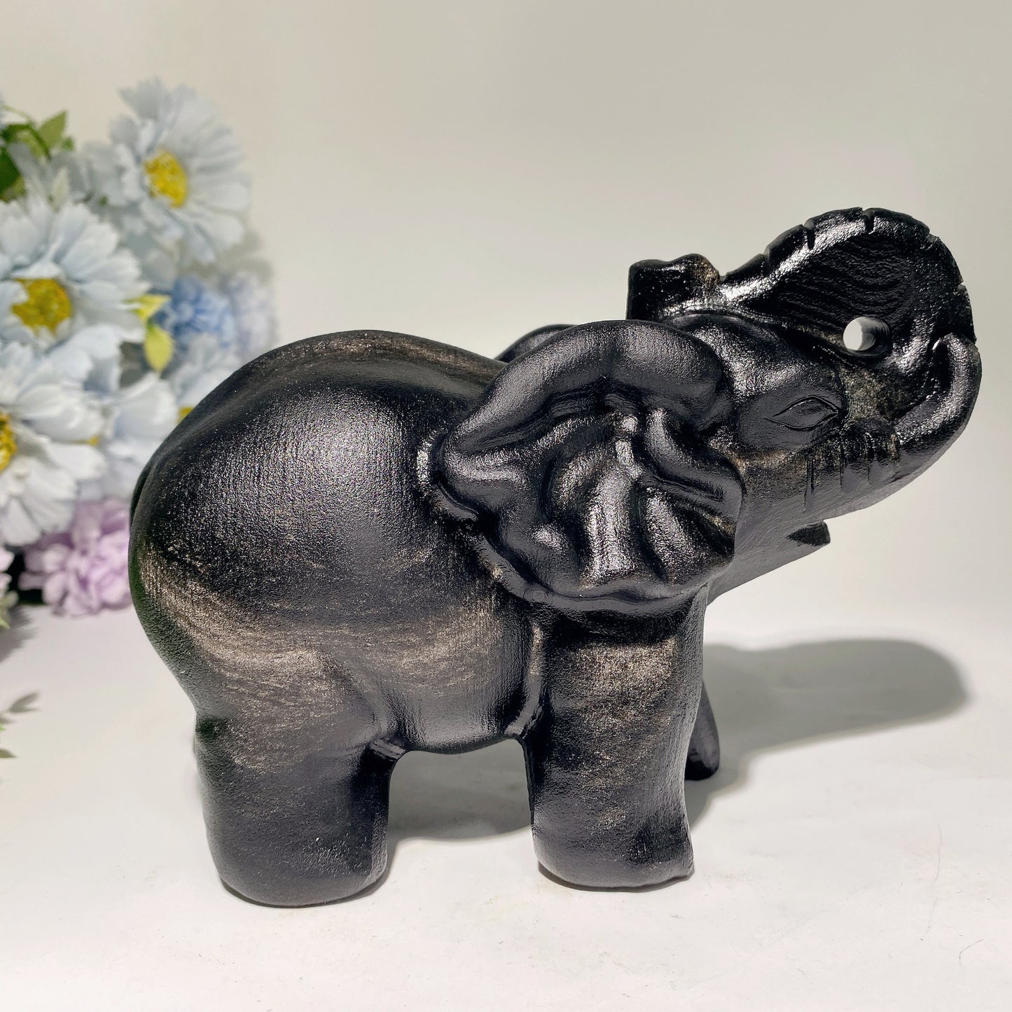 6.1" Large Dull Polished Obsidian Elephant Carvings Crystal Healing Bulk Wholesale