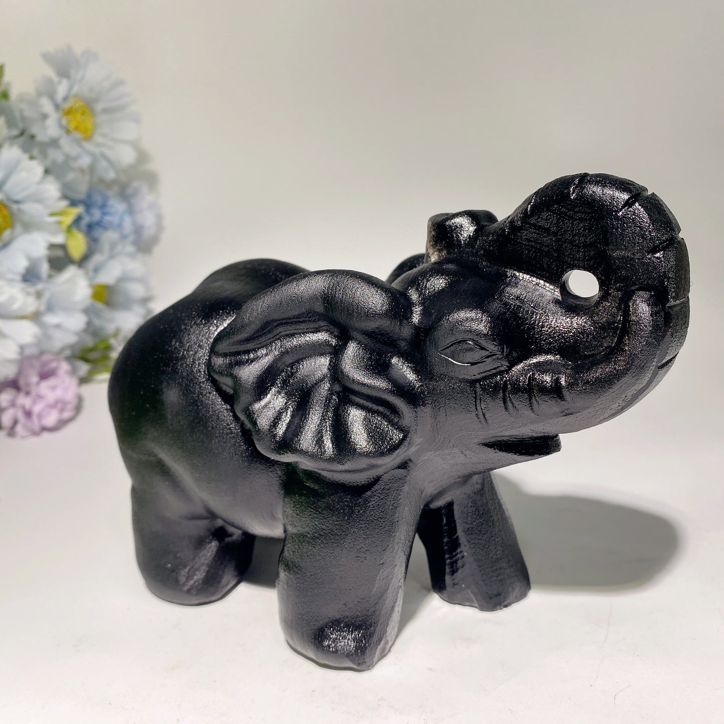 6.1" Large Dull Polished Obsidian Elephant Carvings Crystal Healing Bulk Wholesale