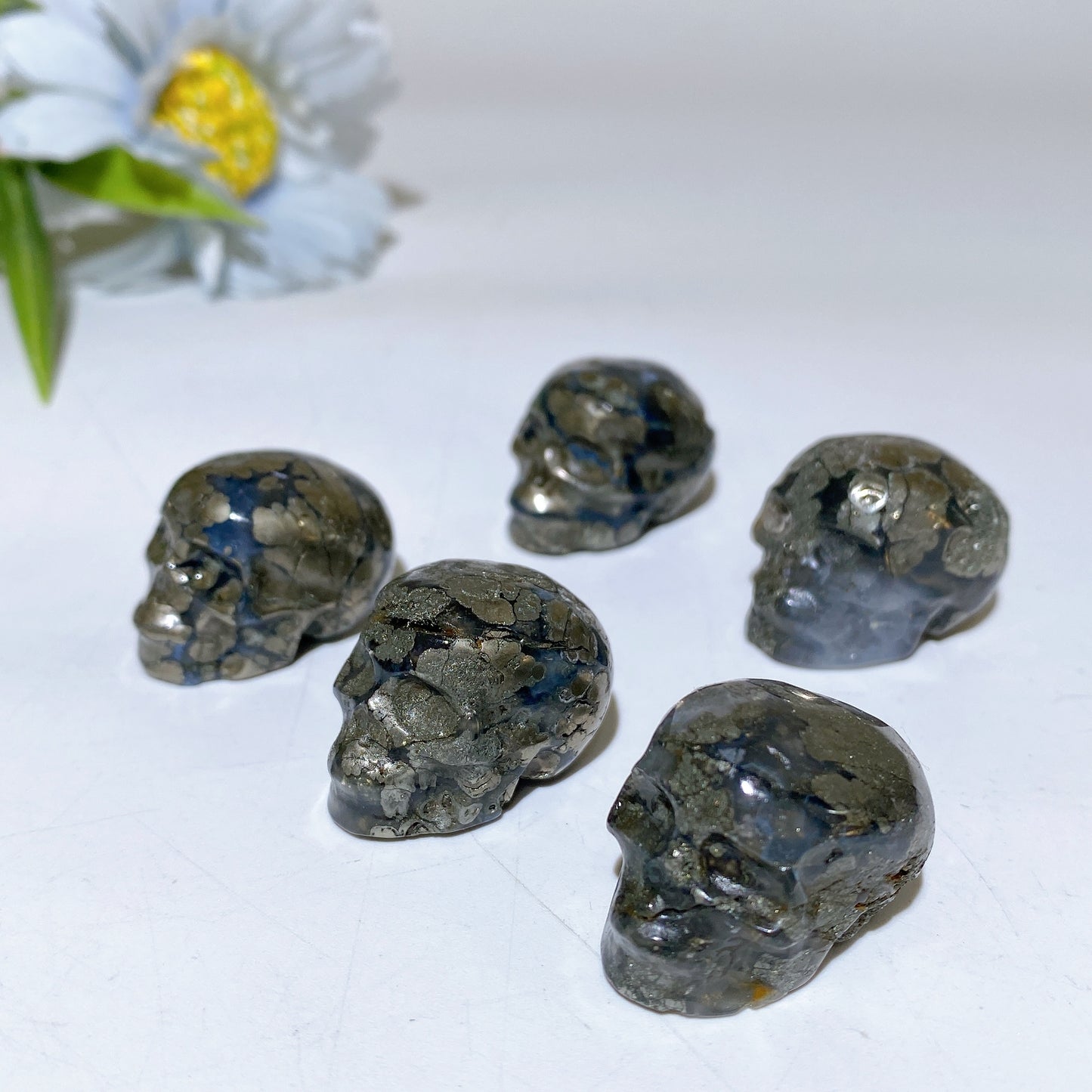 1.1" Agate Growing with Pyrite Skull Carvings Crystal Healing Bulk Wholesale