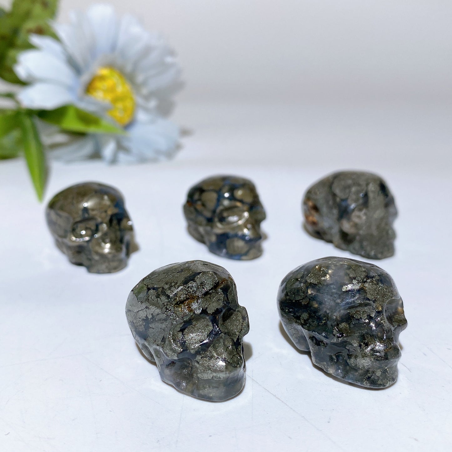 1.1" Agate Growing with Pyrite Skull Carvings Crystal Healing Bulk Wholesale