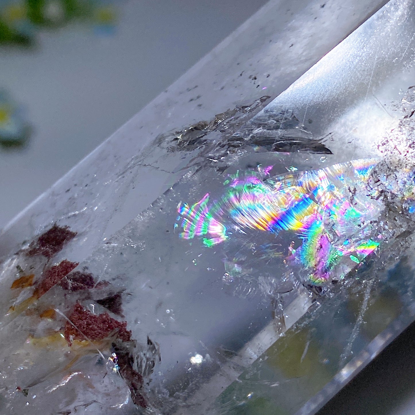 21cm Unique Rainbow Garden Quartz Tower Growing with Blue Needles and Inclusions