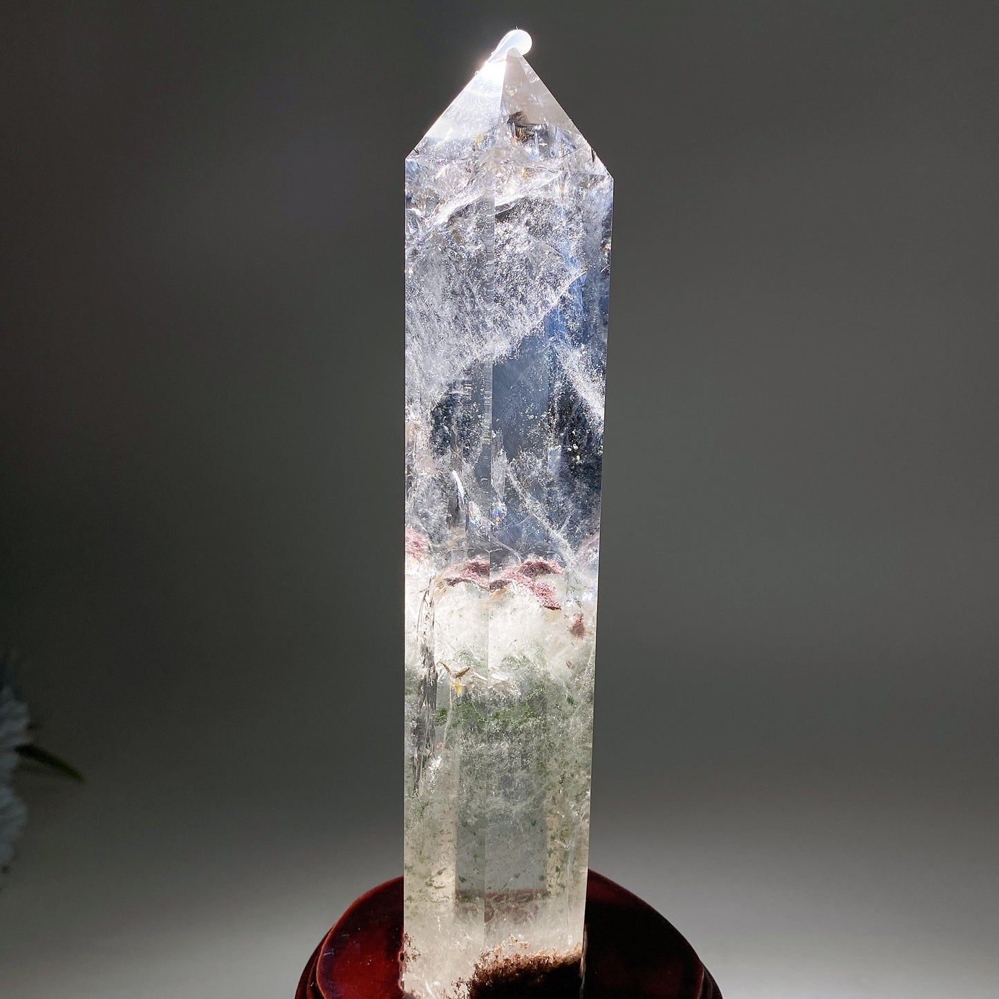 21cm Unique Rainbow Garden Quartz Tower Growing with Blue Needles and Inclusions