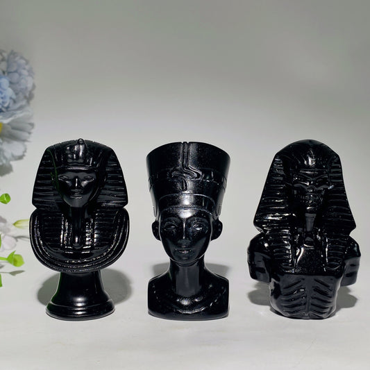 3.0"-4.7" Black Obsidian Egypt Carvings Bulk Wholesale