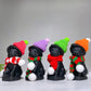 3.8" Black Obsidian Dog Carving with Knit Cap Scarf Wholesale New Arrival