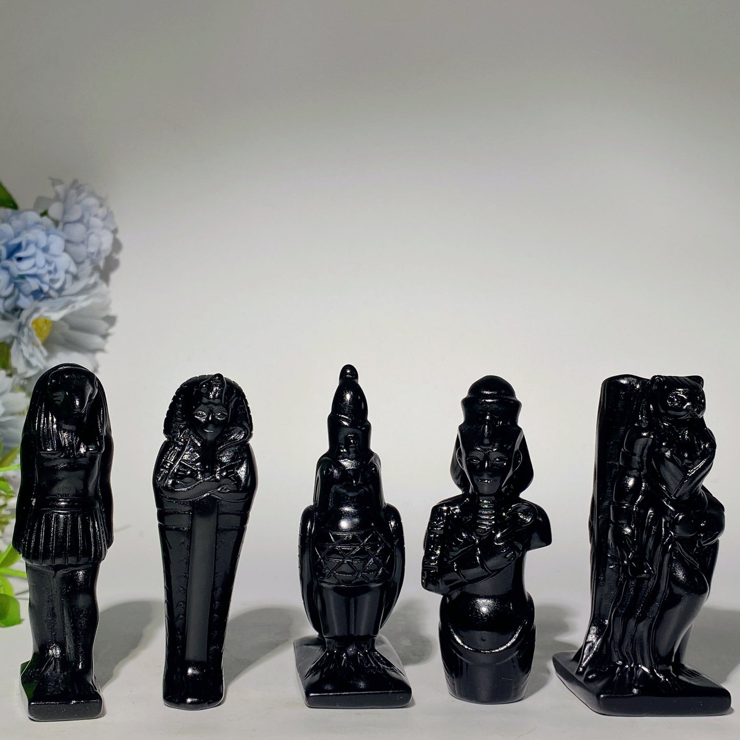 3.0"-4.7" Black Obsidian Egypt Carvings Bulk Wholesale