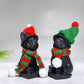 3.8" Black Obsidian Dog Carving with Knit Cap Scarf Wholesale New Arrival