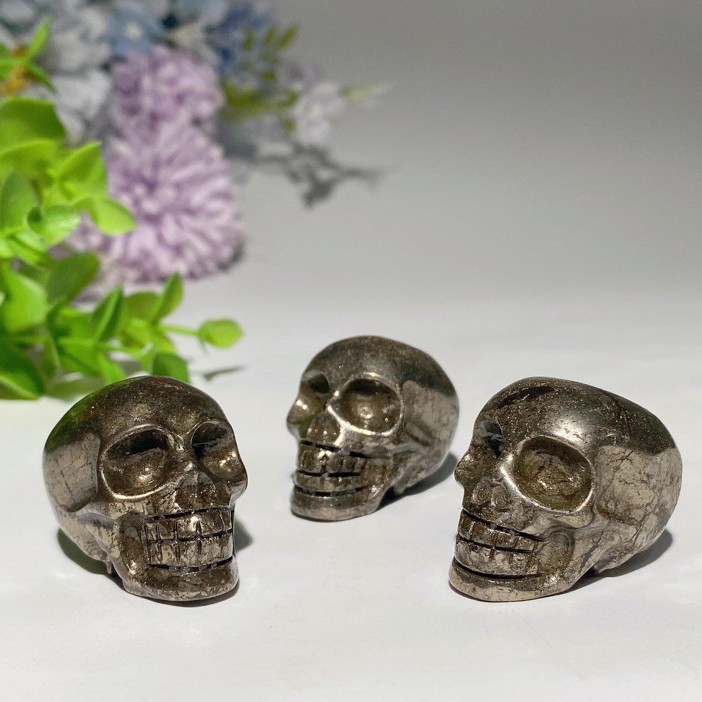 1.3" Pyrite Skull Carvings Bulk Wholesale