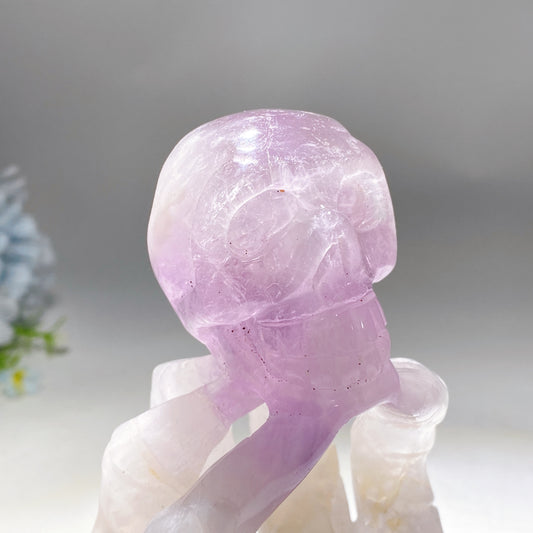 18cm Large Unique Amethyst Grow with Quartz Ghost Hand Holding Skull Carving Crystal Healing Bulk Wholesale