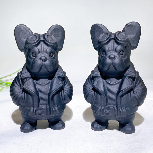 3.9" Black Obsidian Dog Carving Wholesale